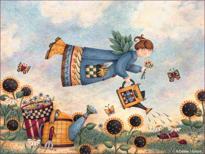 Woman Flying in Garden
