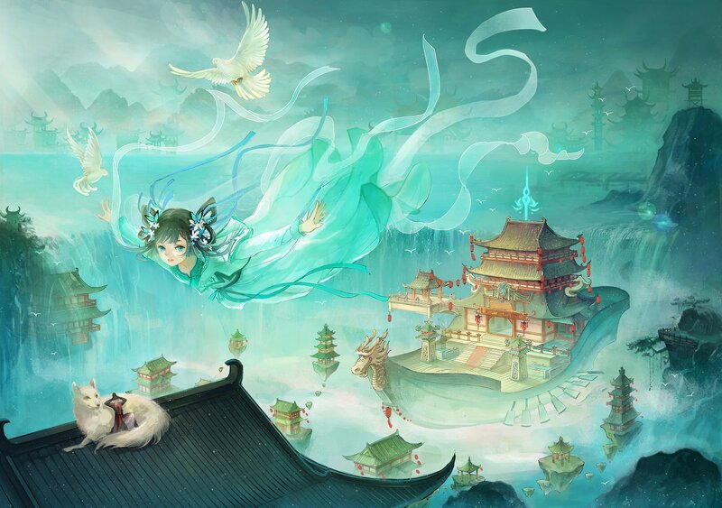Woman Flying in Sky