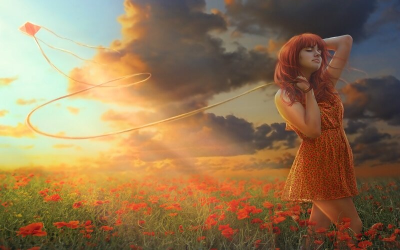Woman Flying Kite — Red