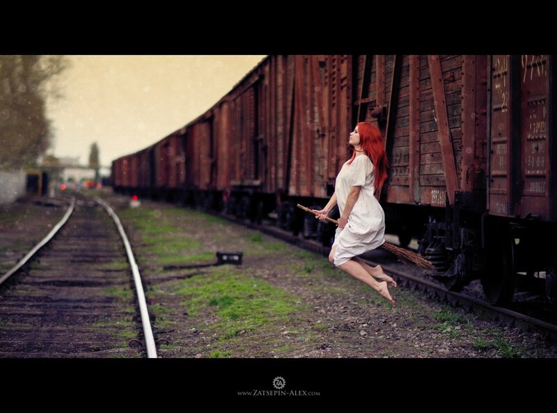 woman flying on a broomstick