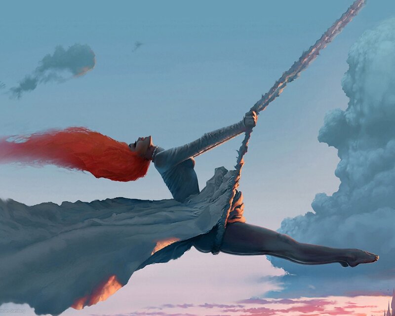 woman flying on a rope