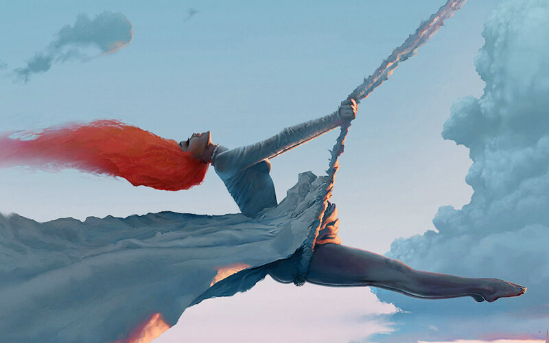 woman flying on a rope