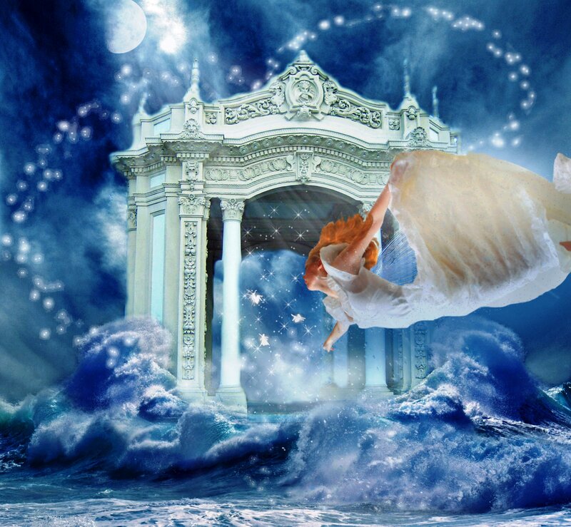 Woman Flying over Waves