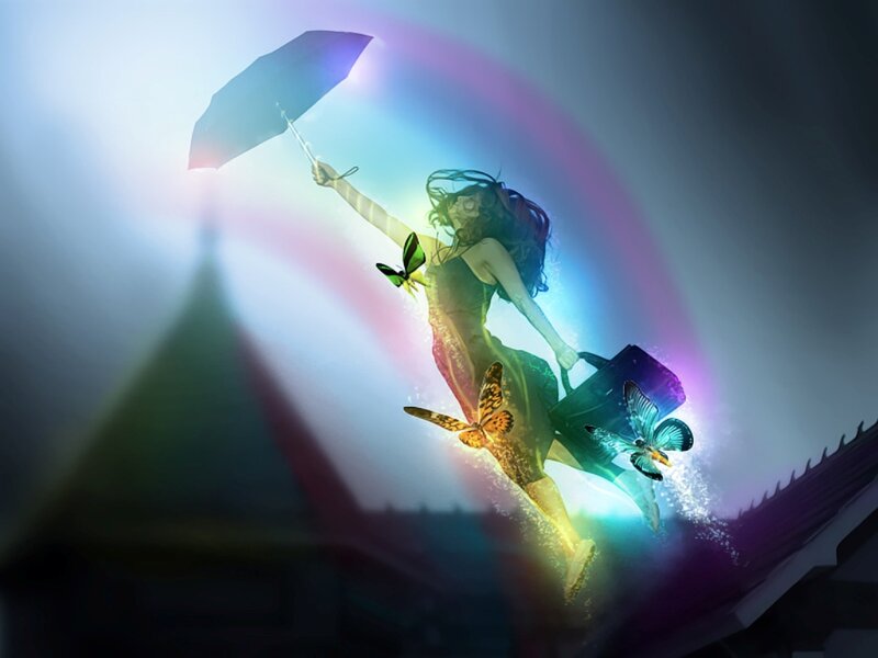 Woman Flying with Umbrella