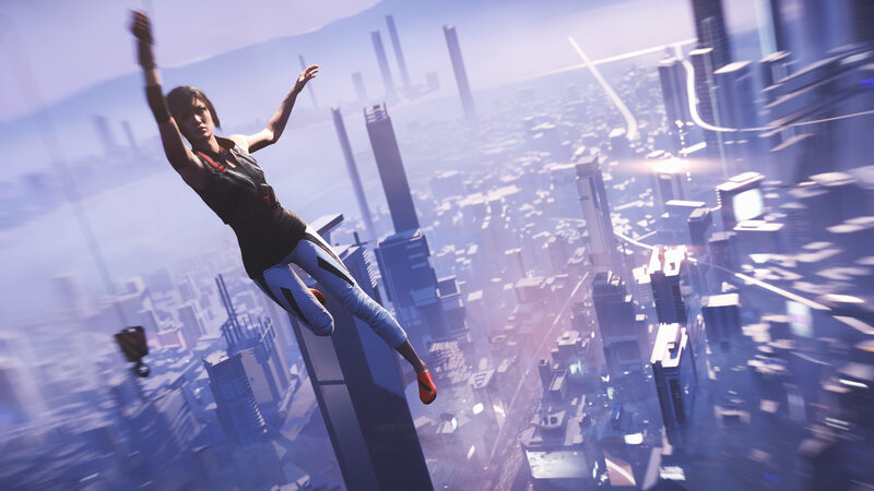 Woman Free-falling over City