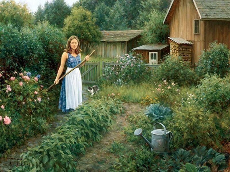 Woman Gardening in Backyard — Green