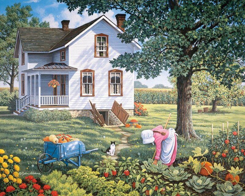 Woman Gardening in Yard — Green, Serene, Afternoon