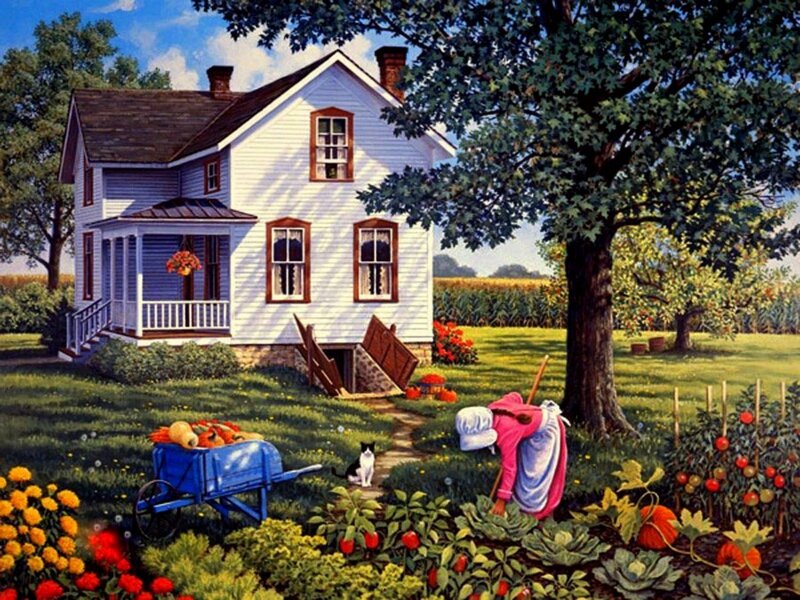 Woman Gardening in Yard — Green