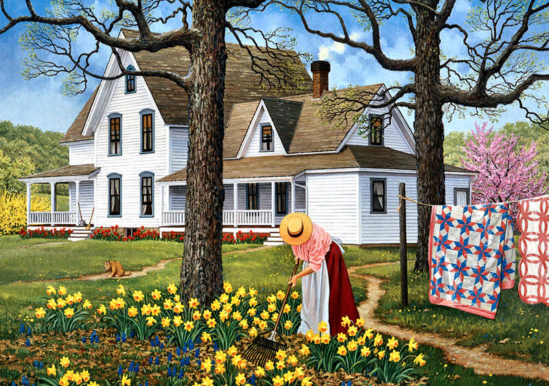 Woman Gardening in Yard — White