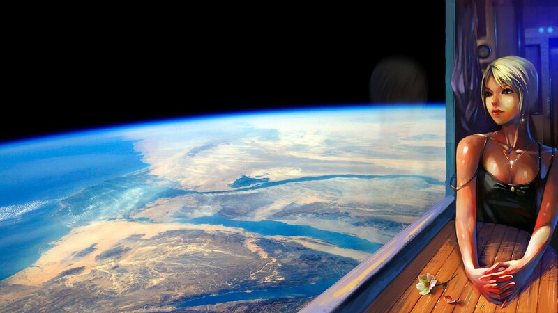 woman gazing at earth from space