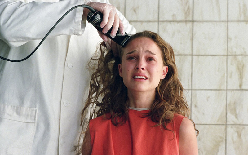 woman getting haircut in distress
