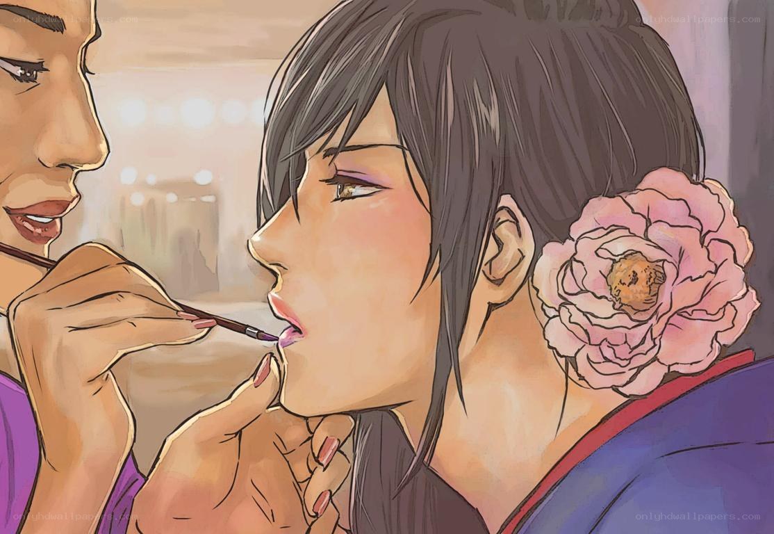 woman getting makeup applied