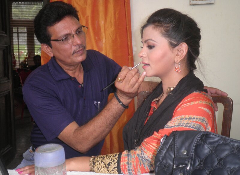 Woman Getting Makeup — Orange