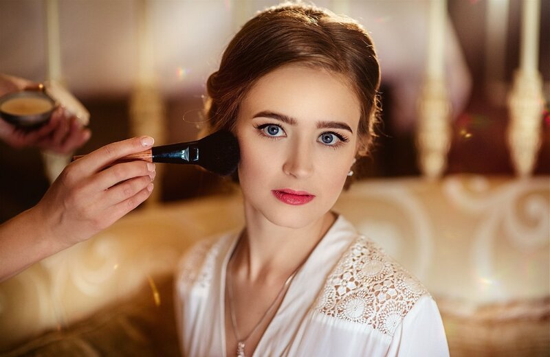 Woman Getting Makeup — White, Calm