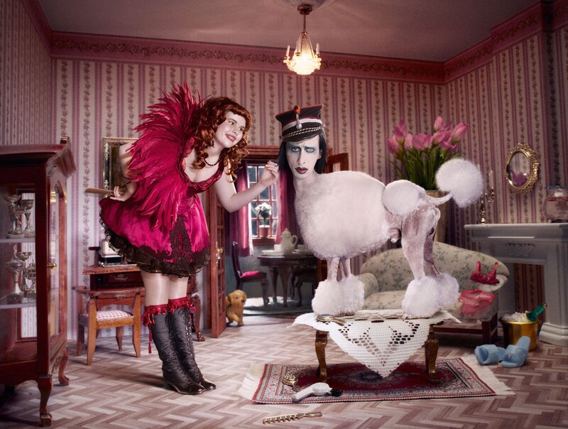 woman grooming a poodle