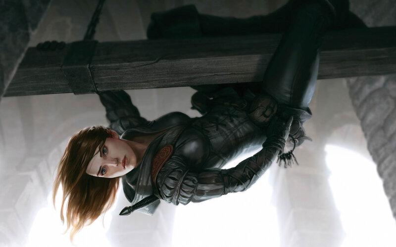 Woman Hanging Upside Down — Black, Dramatic