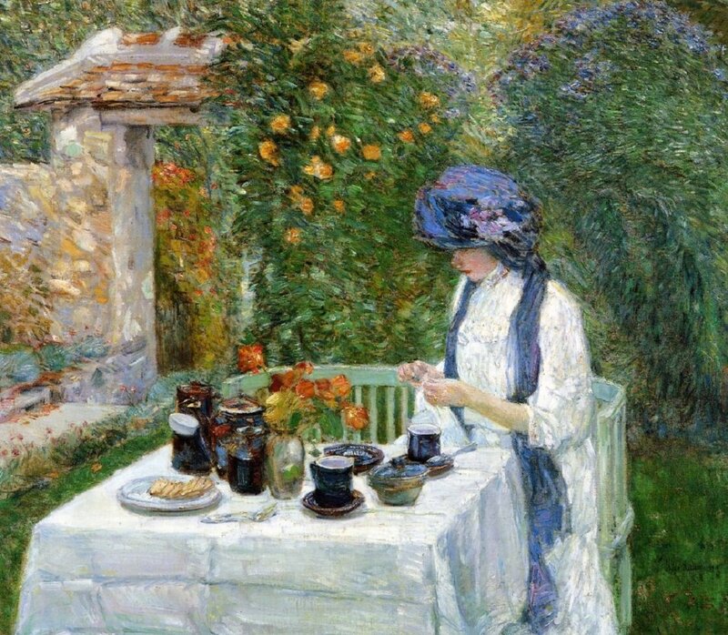 Woman Having Tea Outdoors — Green