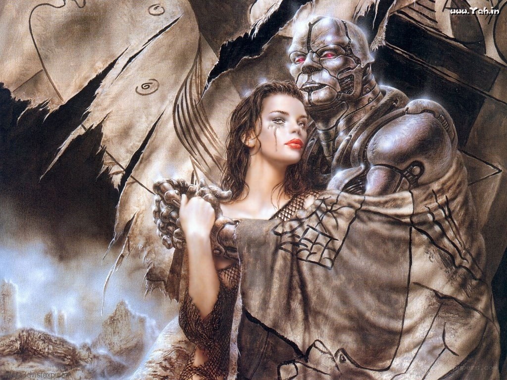 woman held by robotic figure