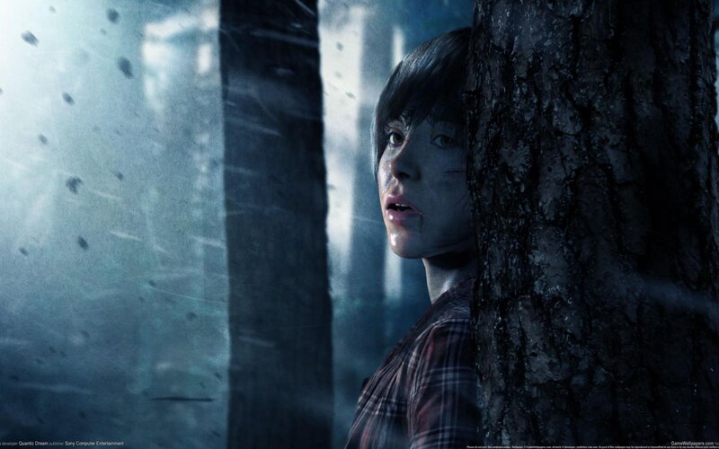 Woman Hiding Behind Tree — Blue