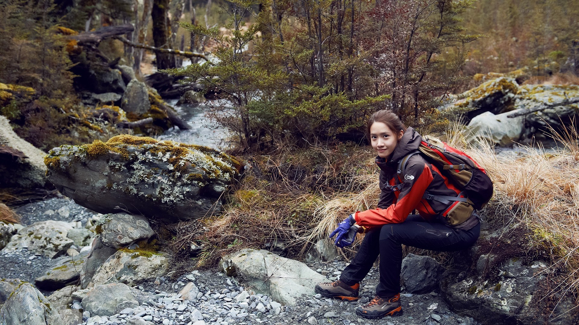 Woman hiking in forest