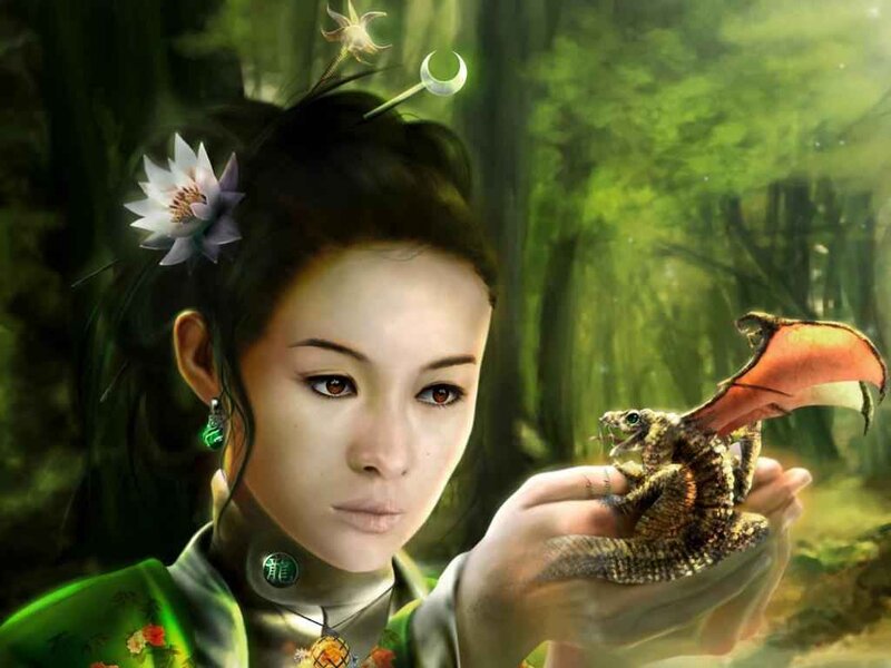 woman holding a baby dragon