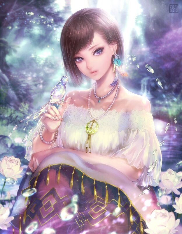 Woman Holding a Bird — Purple