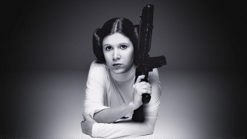 Woman Holding a Blaster — Black, Dramatic