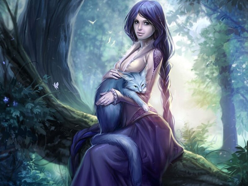 Woman Holding a Cat — Purple, Serene, Morning