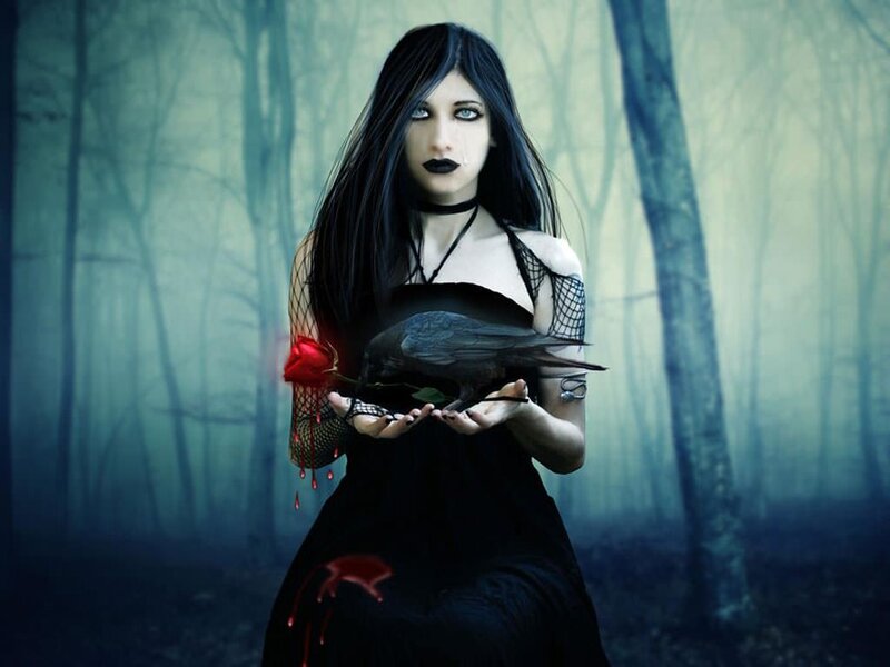 Woman Holding a Crow — Black, Dark