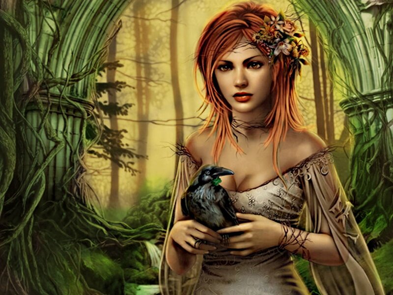 Woman Holding a Crow — Green