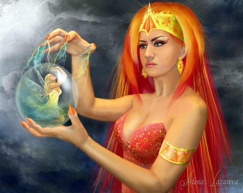 Woman Holding a Crystal Ball — Red