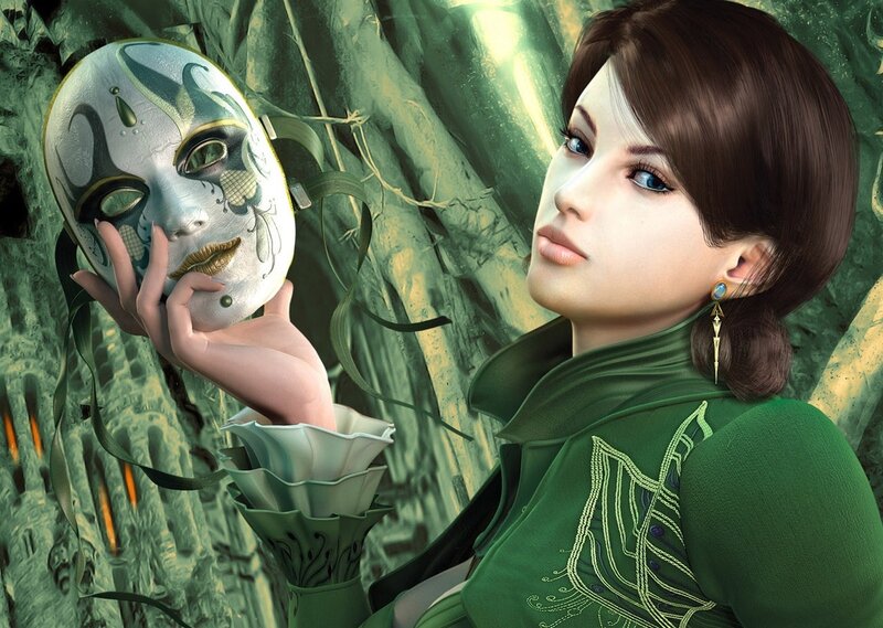 woman holding a decorative mask