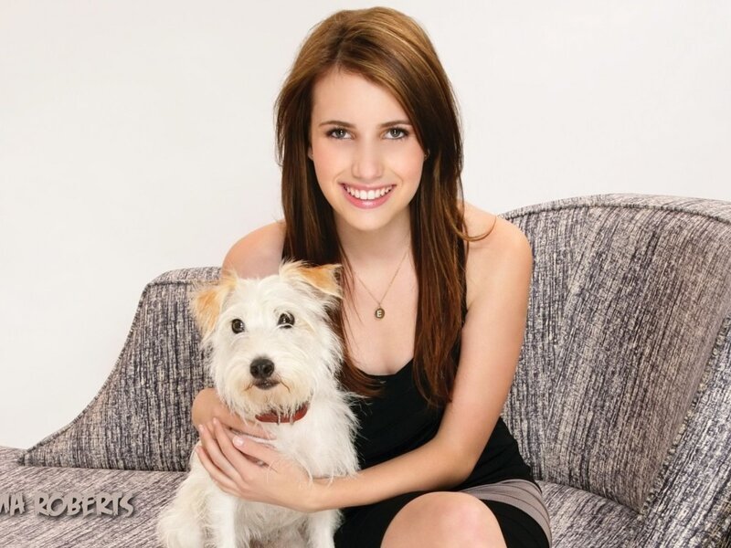 Woman Holding a Dog — White