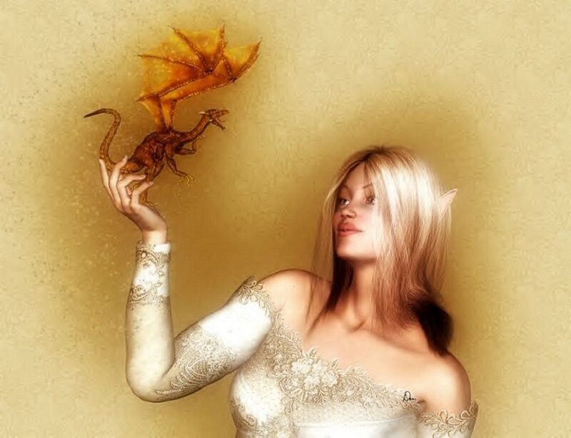 Woman Holding a Dragon — Gold