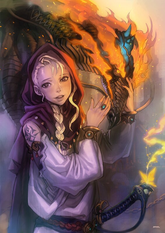 Woman Holding a Dragon — Purple, Dramatic