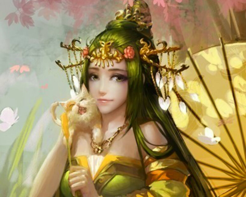 Woman Holding a Fan — Green