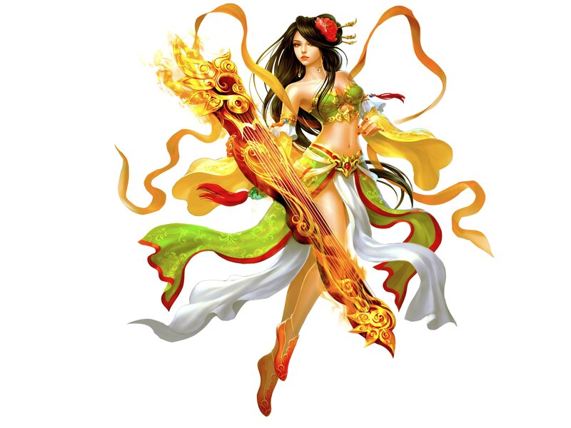 Woman Holding a Flaming Lute