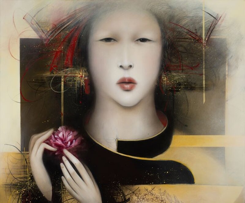 Woman Holding a Flower — Black