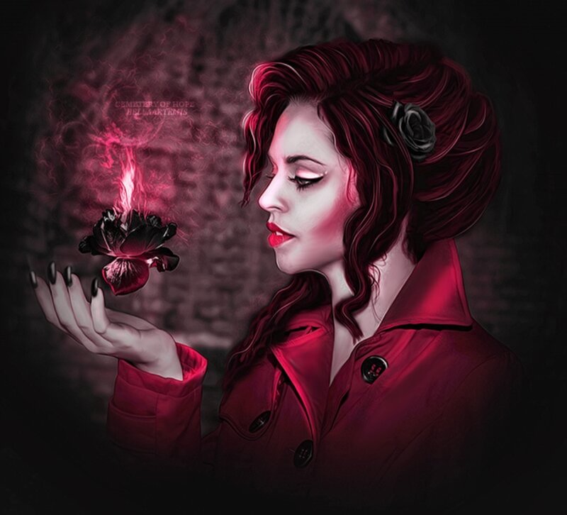 Woman Holding a Flower — Red