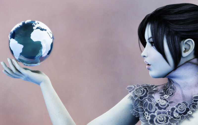 woman holding a globe