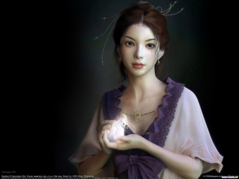 woman holding a glowing bird