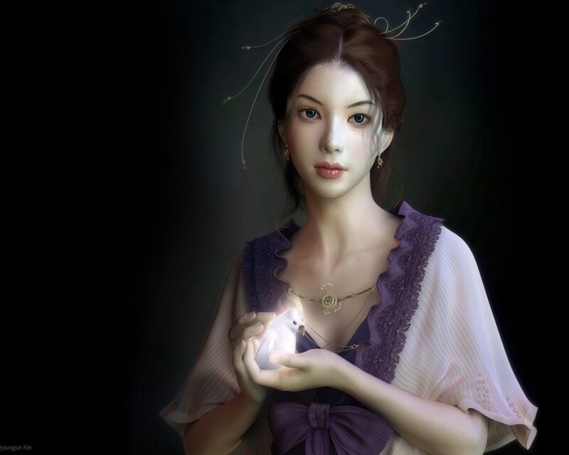 woman holding a glowing bird
