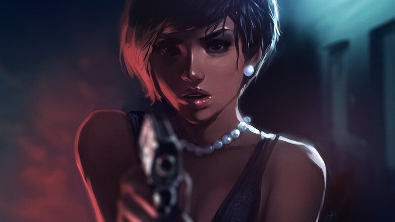 woman holding a gun