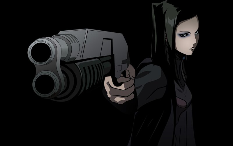 Woman Holding a Gun — Black, Dark
