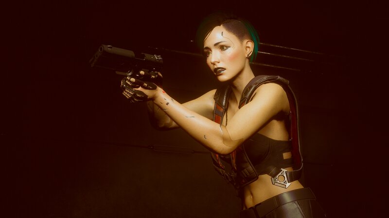 Woman Holding a Gun — Black, Dramatic, 3d Render