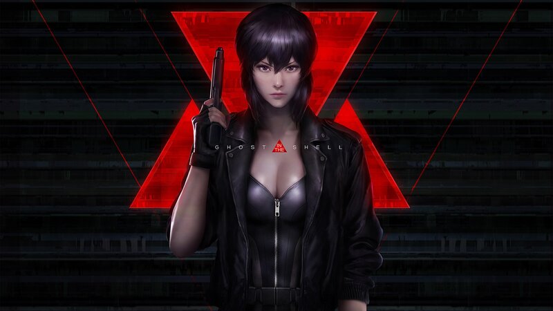 Woman Holding a Gun — Black, Dramatic, Digital Art, Leather Jacket