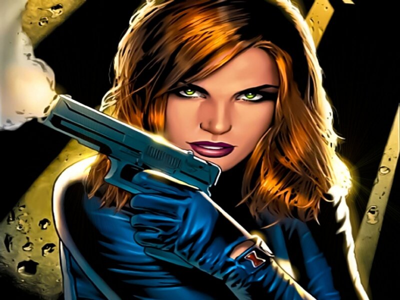 Woman Holding a Gun — Blue, Dramatic, Comic, Gloves