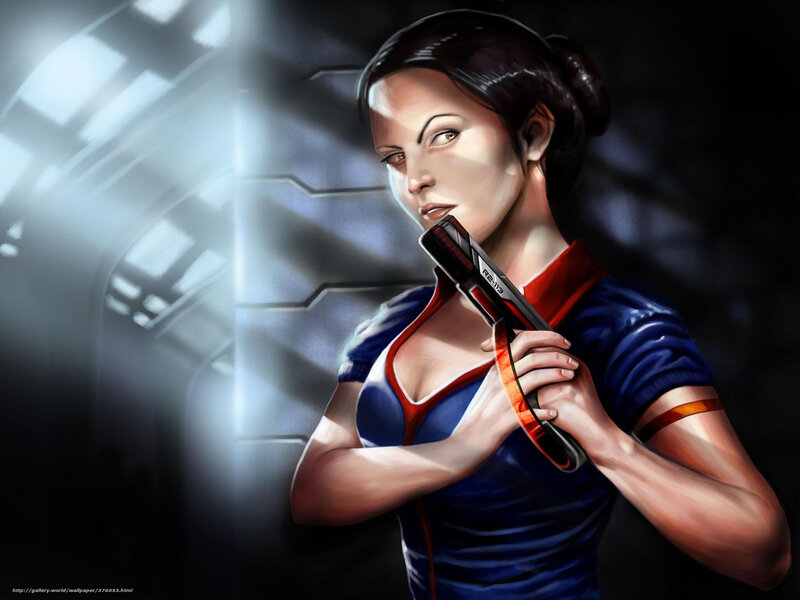 Woman Holding a Gun — Blue, Dramatic, Digital Art, Blue and Red Suit