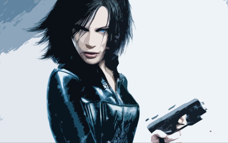 Woman Holding a Gun — Blue, Serious