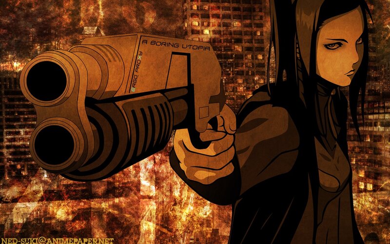 Woman Holding a Gun — Brown, Dramatic, Night, Anime
